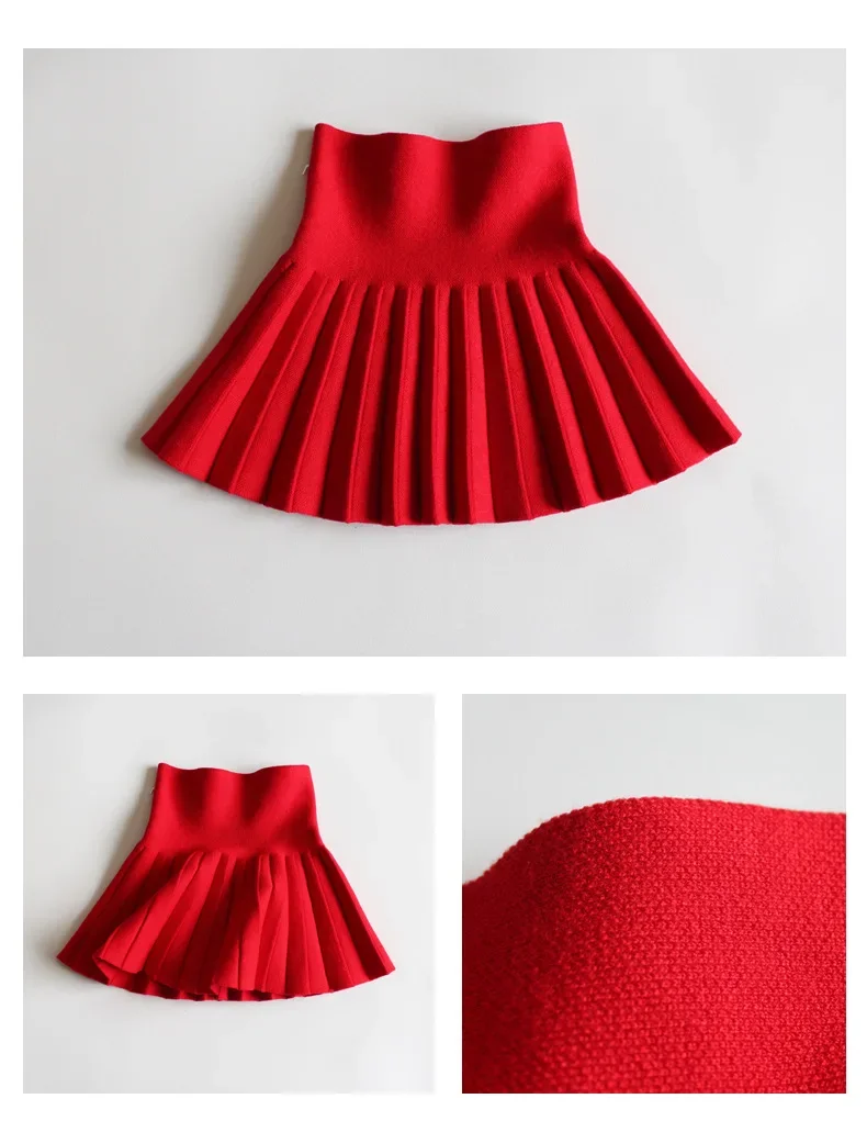 2-12Year Kleinkind Baby Mädchen Stricken Rock Herbst Winter Prinzessin Plissee Kinder Schule Hohe Taille Mini Tutu Röcke Kinder Kleidung – Detail 7