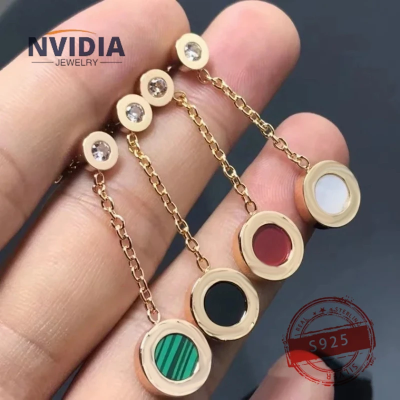 

2024 Fashion Hot Selling Jewelry BV Customized S925 Silver Luxury Round Ceramic Women's Earrings Exquisite Birthday Party Gift