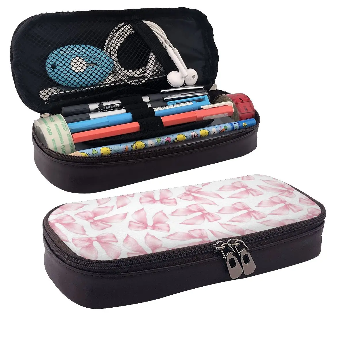 Cochuette – trousse à crayons en cuir à motif nœud rose, pochette de rangement pour fournitures de papeterie, boîte à stylos, sac à crayons pour enfants, cadeaux