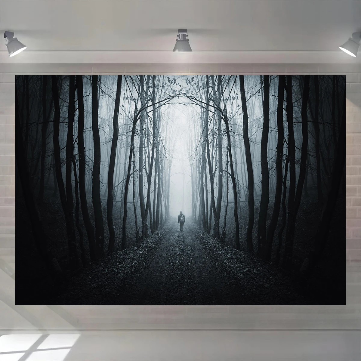 Dark Art Polyster Haunted House Backdrop Forest Pathway Photography Decoration Background Bat Halloween Theme Party