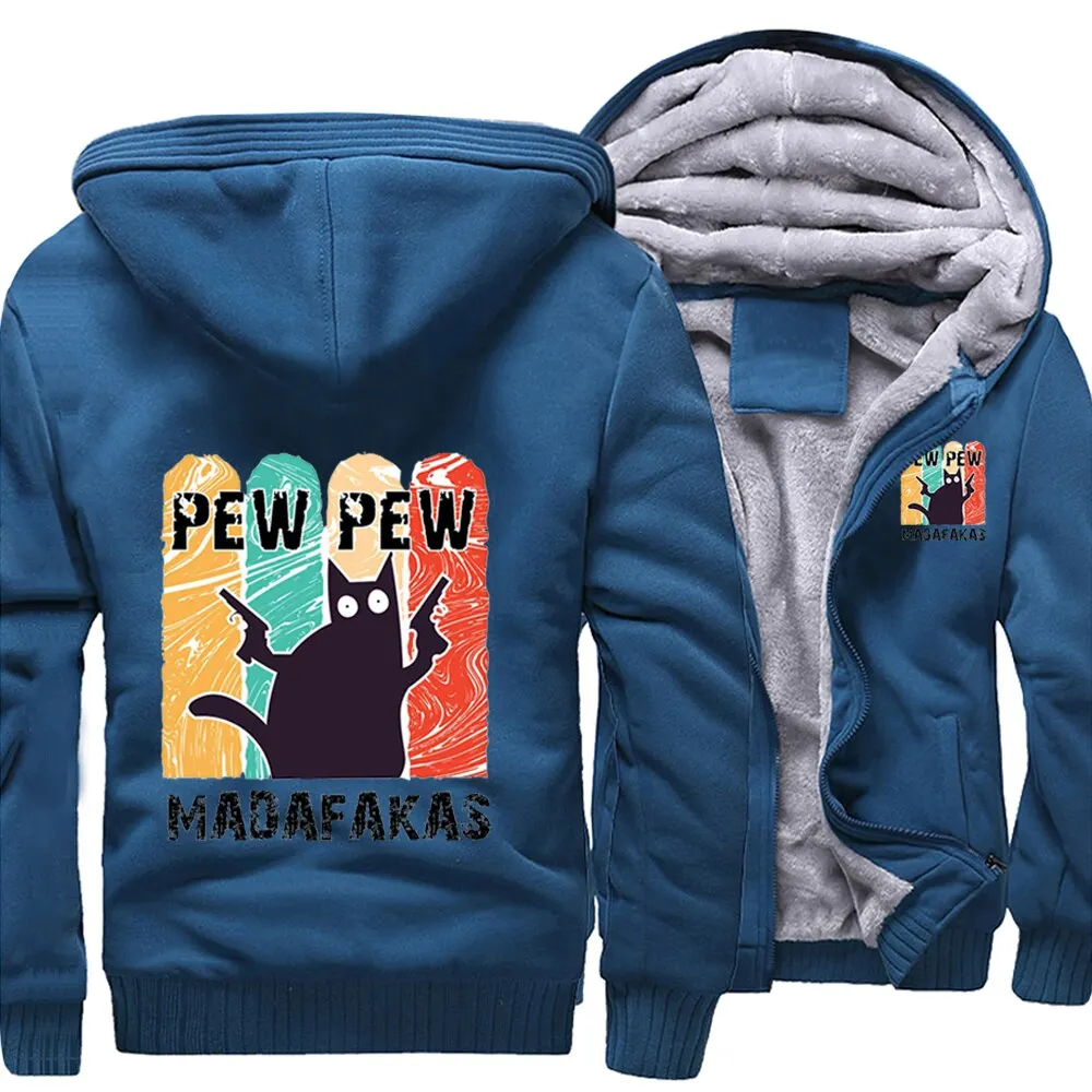 

Funny Pew Pew Madafaks Cat Men Jacket 2022 Winter Thick Warm Fleece Zipper Men Coat Sportwear Male Streetwear Winter Jacket Men