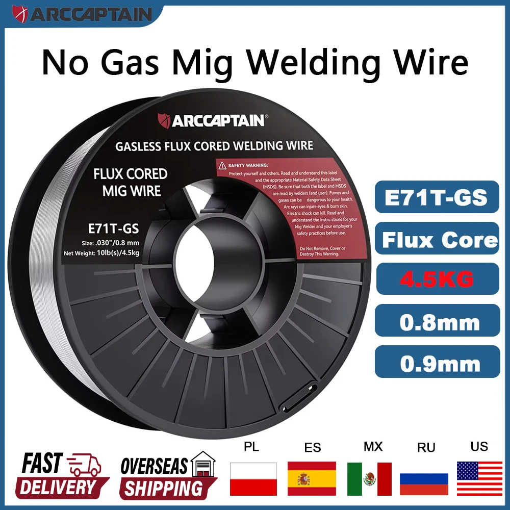 ARCCAPTAIN Mig Welding Wire Gasless Mild Steel E71T-GS Flux Core 0.8 0.9mm 4.5kg Self-Shielded No Gas Welding Machine Welder