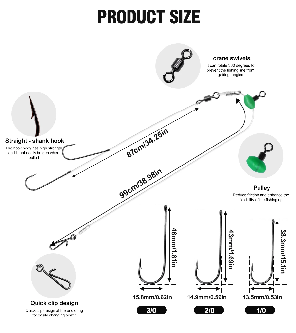 ZYZHE 1/3/5 Stück Meeresfischerei-Rollenrigs mit Doppelhaken, vorgebundene Angelrigs für Strand- und Uferfischerei auf Flunder, Whiting, Barsch – Detail 2