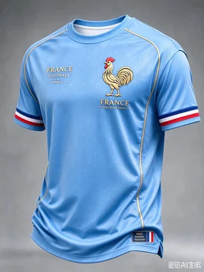 Vintage Frankreich Hahn 3D-Druck Fußballtrikot Paris inspirierte Grafik Blaues Kurzarm-Unisex-Fußballfan-Sport-T-Shirt – Detail 6