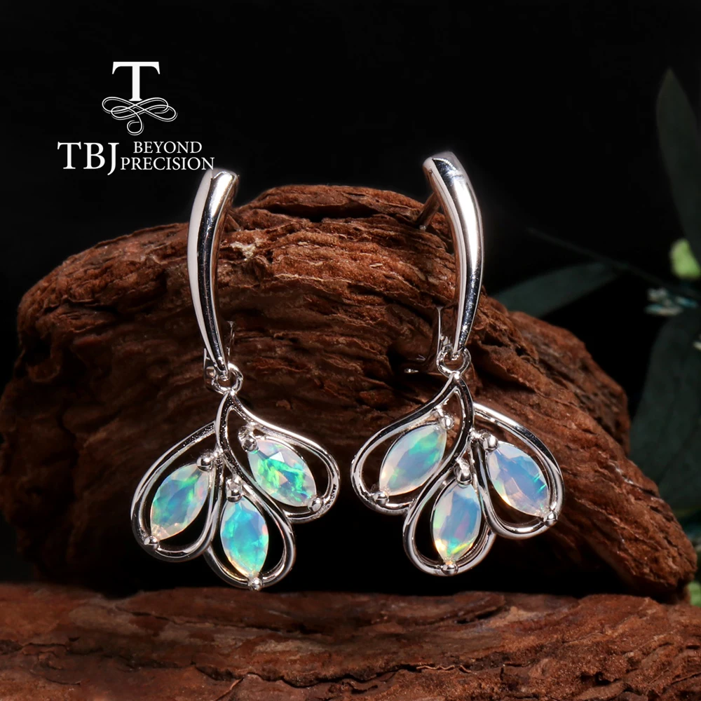 

Leaf shape design October Birthstone Natural Opal Earrings 925 sterling silver birthday & holiday gifts for ladies and girls