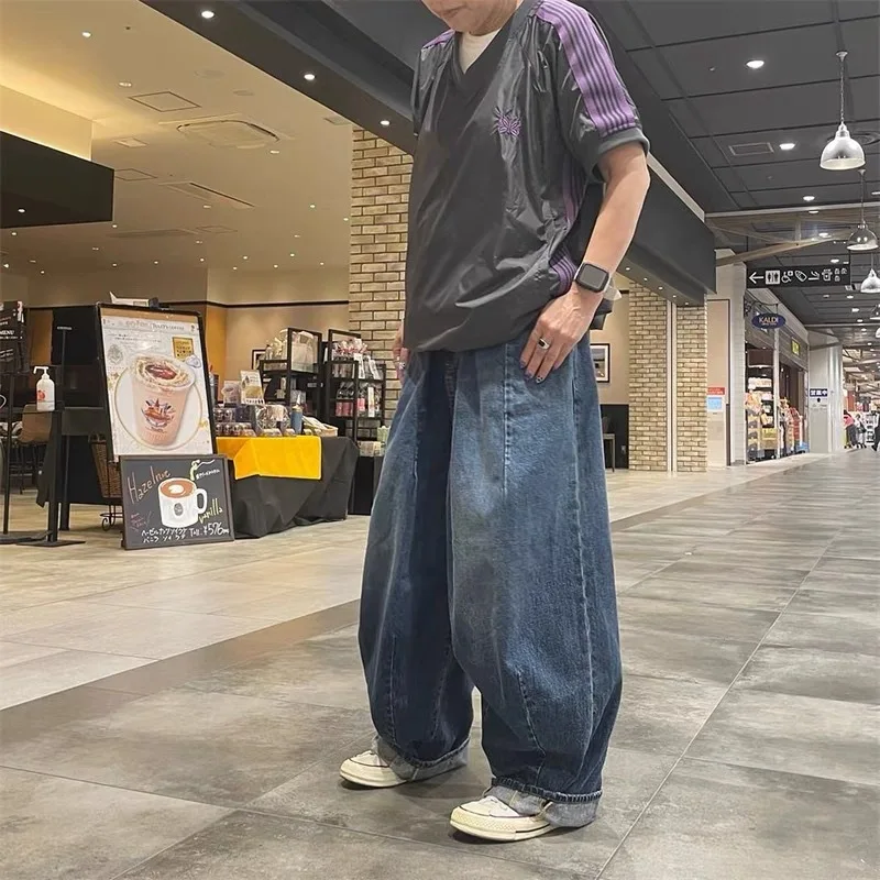 Needles ssz PANT JEAN DENIM Japanese-style trendy brand loose-fitting wide-leg pants washed denim pants for men 25ss