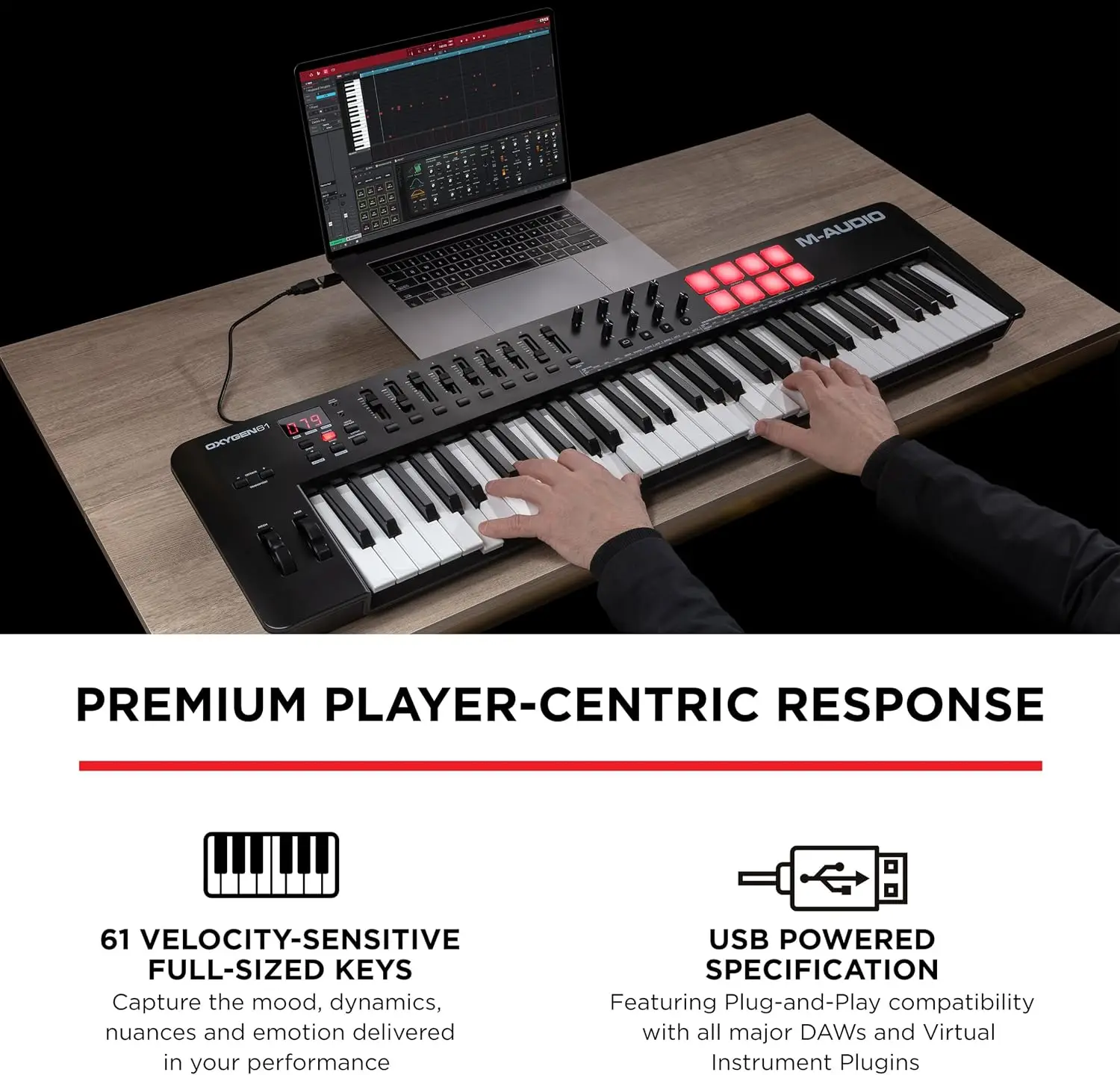 61-Key USB MIDI Keyboard Controller for Computer-Based Music Production