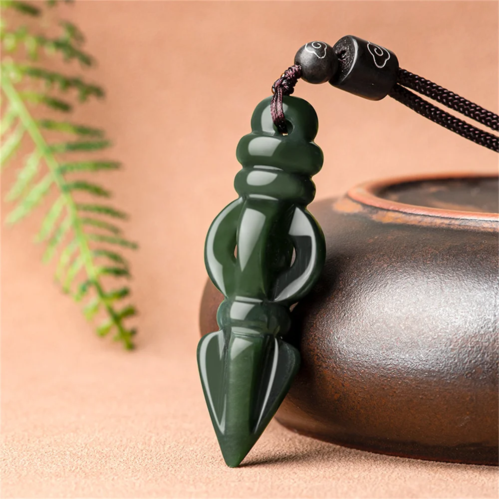 Charm Natural Black HeTian Jade Carved Sharp Hollow Strip Lucky Pendant Amulet Necklace Certificate Party Luxury Jade Jewelry