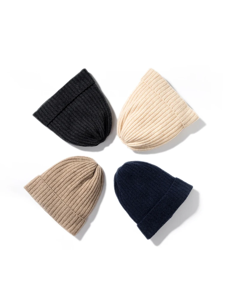 Sales Women 35% Cashmere Knit Ribbed Beanie Caps Solid Color Warm Hat Blends Wool Winter Autumn Warm Skullies Natural Guaranteed