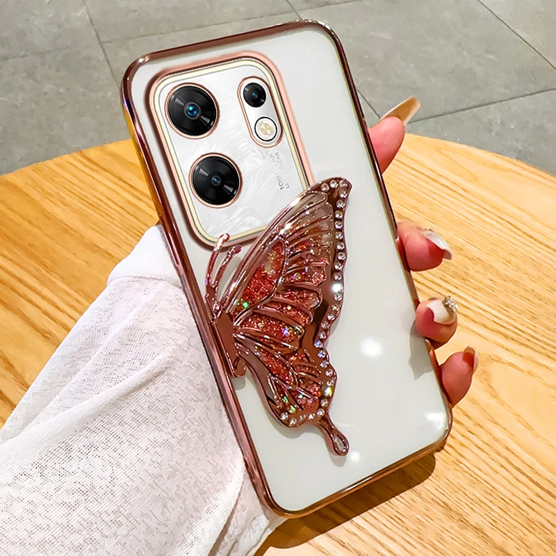 Casing ponsel Infinix Zero 30 4G, pelindung belakang ponsel gradien berkilau kupu-kupu pasir isap Infinix Zero 30 4G