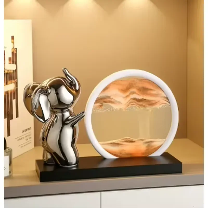 Hand Painted Ceramic Elephant Hourglass Sculpture for Living Room Home Decor Art Piece Feng Shui Ornament Unique Pottery