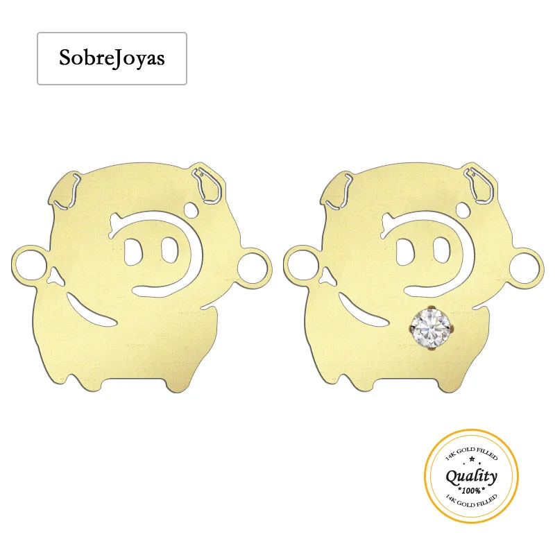 

Соединитель для свиньи, 14-каратное золото, подвески в виде животных, оптовая продажа, фурнитура для ювелирных изделий своими руками