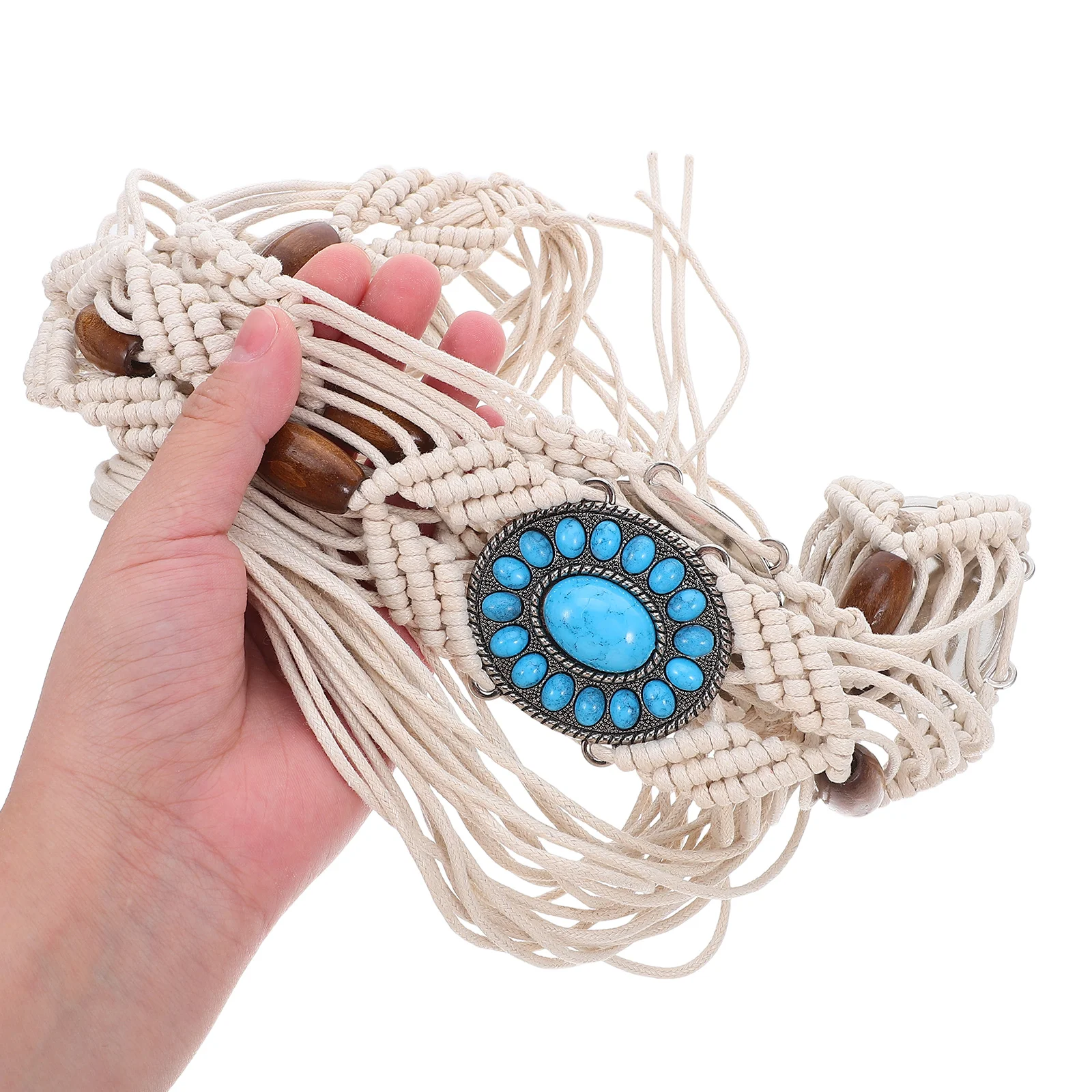 

Boho Waist Rope Bohemian Plaited Belt Imitation Turquoise Handmade Woven Adjustable Braided Elastic Belt For Women Dress Skirt