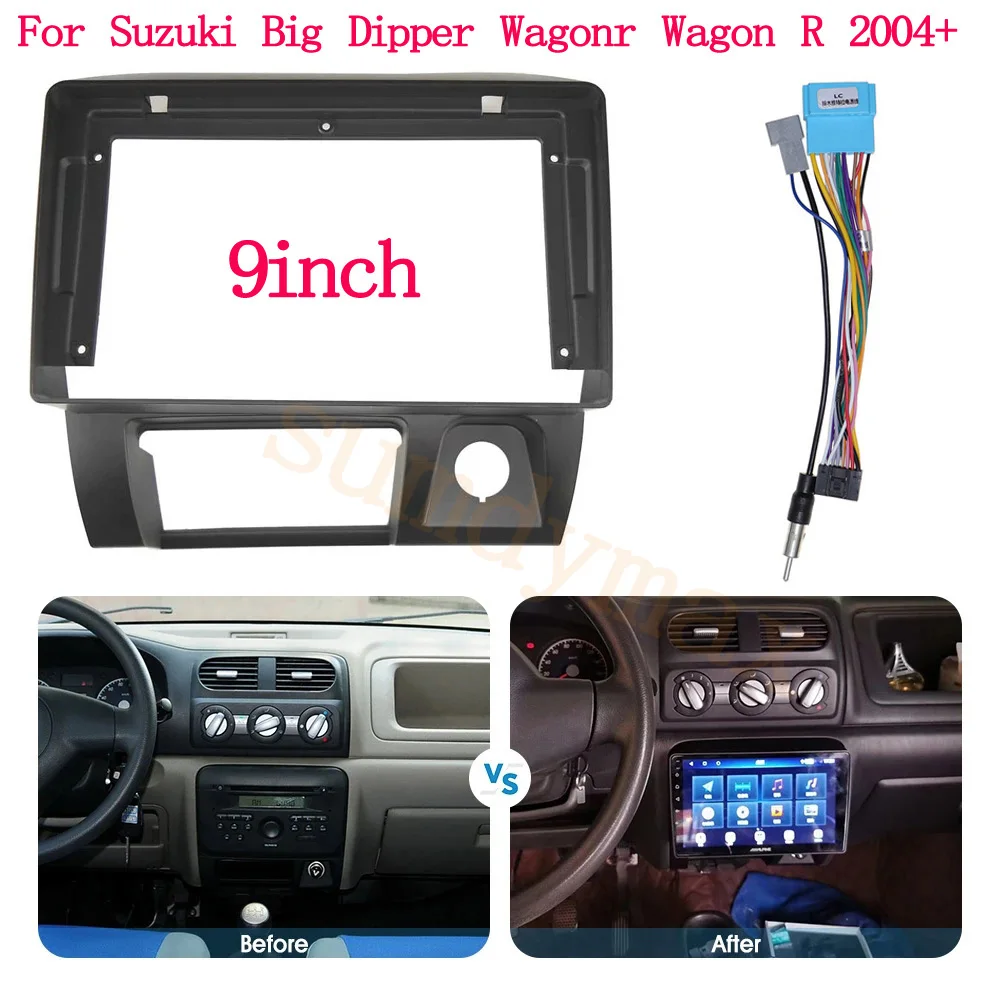 

9inch big screen 2 Din android Car Radio Fascia Frame cable for Suzuki Big Dipper Wagonr Wagon R 2004+ car panel Dash Mount Kit