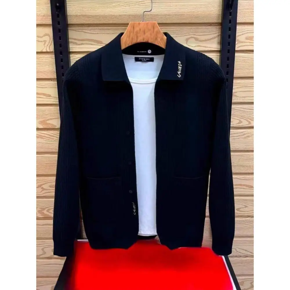 سترة محبوكة للرجال Jaet Busin كاجوال بسيطة من ألياف البوليستر طويلة Sve بطول منتظم ملابس ربيع الخريف