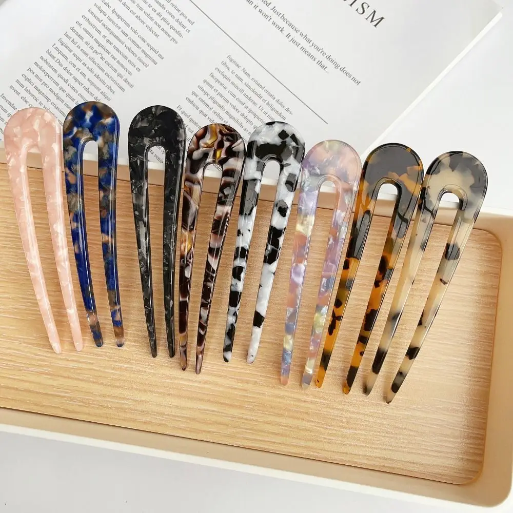 Simple U-shaped French Hair Forks Retro Geometric Hair Sticks Acetate Hairpins Styling Tool Headwear Accessories for Woman Girls