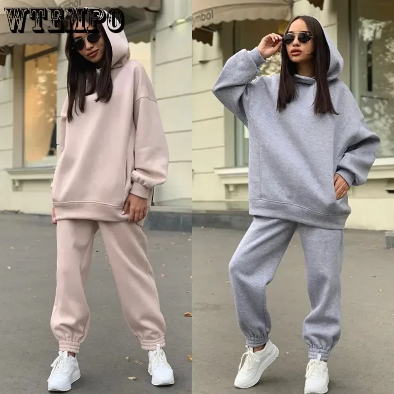 WTEMPO Tracksuits Women Casual Solid Warm Suits Hoodies Sweatpants Female Autumn Winter Pullovers Sweatshirts Pants 2 Piece Set