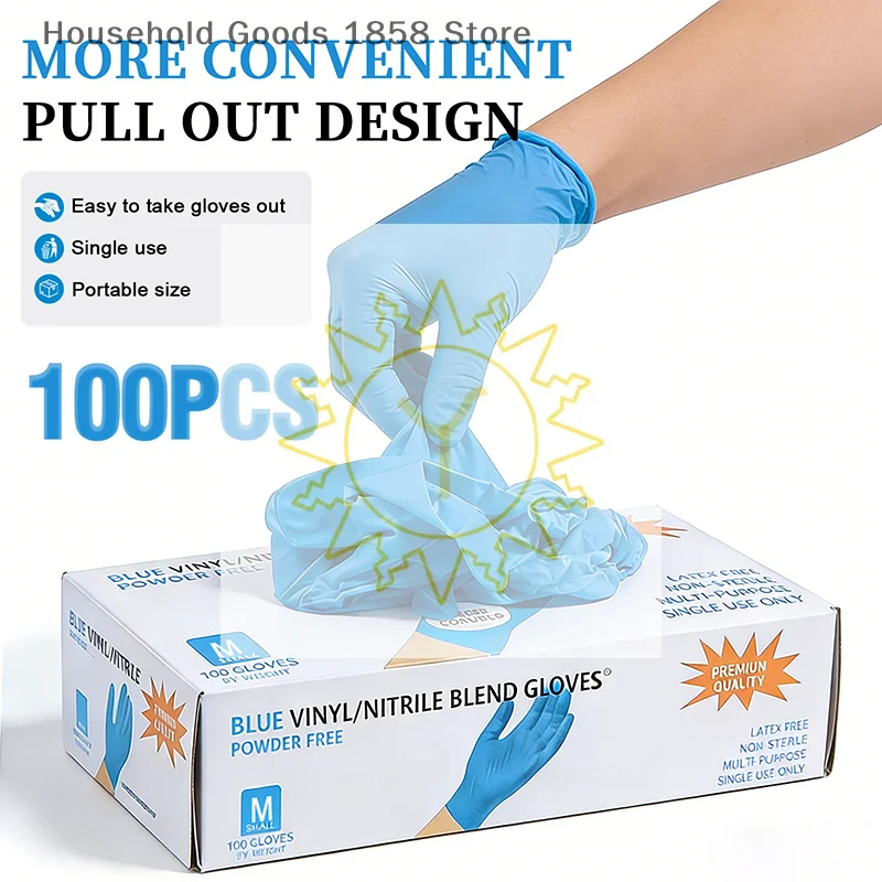

100 шт. одноразовые нитриловые перчатки, пищевой контакт, толстые, прочные, подходящие, прочные, эластичные, перчатки для кухни, сада, татуировки, красоты
