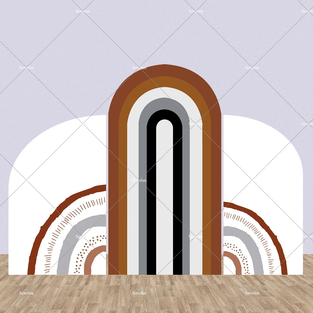 براون قوس قزح بوهو استحمام الطفل قوس خلفية غطاء للأطفال حفل زفاف وعيد ميلاد مقوس جدار خلفية راية