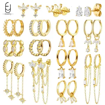 925 prata esterlina orelha fivelas moda hoop brincos pingente de cristal branco brincos de ouro casamento feminino jóias presentes premium