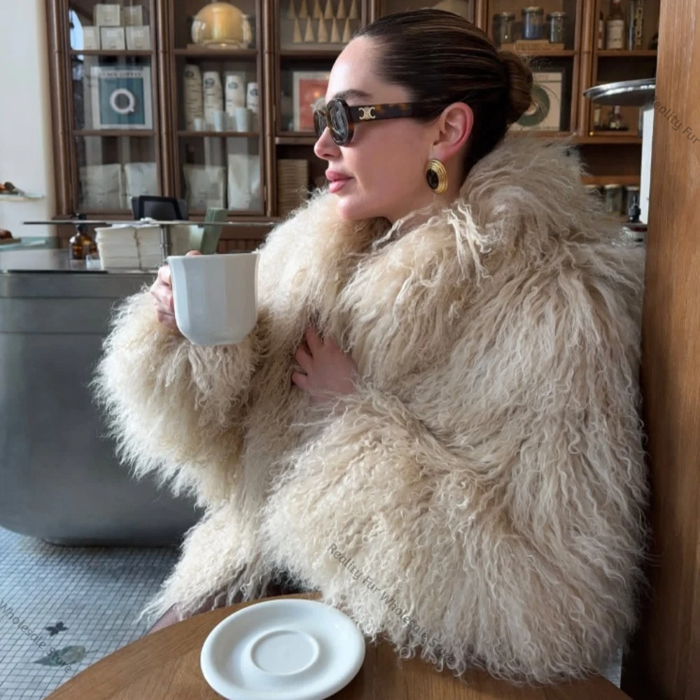Mongolian Fur Coat Natural Fur Fashion Warm New Autumn Winter Clothes Women Mid-length Natural Fur Coat Luxury Real Fur Overcoat