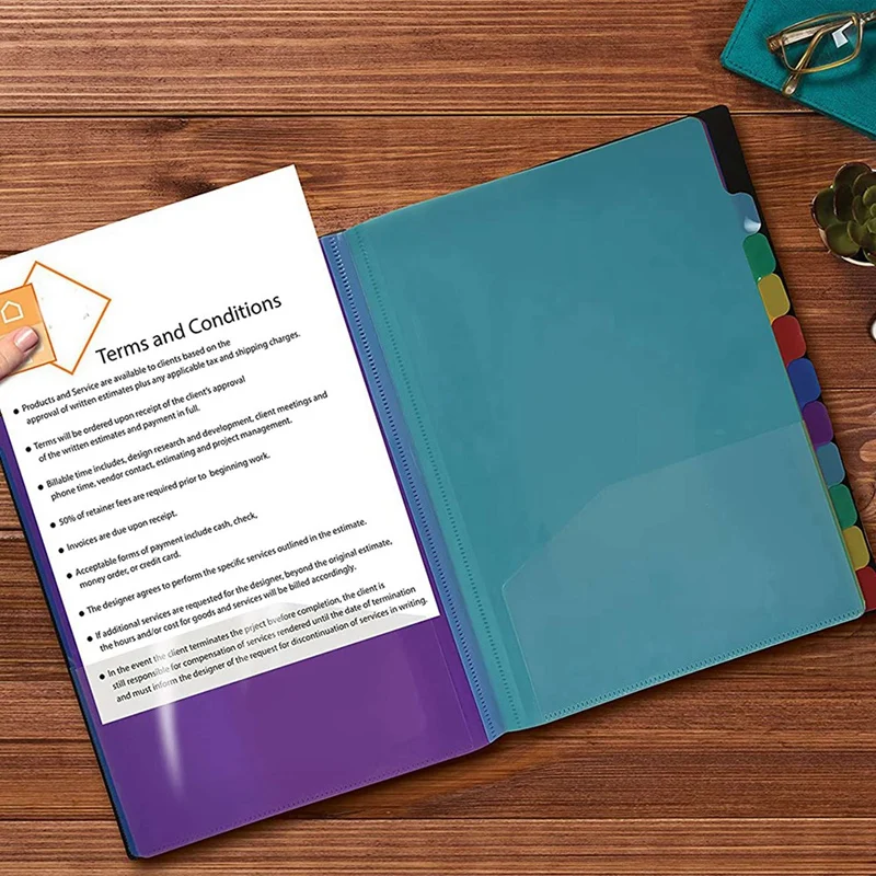 24กระเป๋าที่ชัดเจนขยายแฟ้มซอง12แท็บสีถือ300แผ่นที่จัดระเบียบแฟ้มเอกสารตัวเลขดัชนีบนหน้าปก2ชิ้น