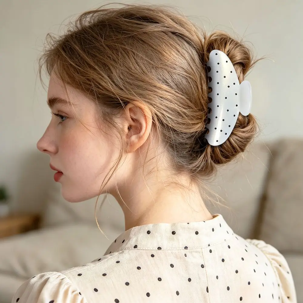 For QIYUE Geometric Hair Claw Clip Polka Dot Pattern Korean Style Elegant Shark Clamp Women Daily Updo Styling Hair Accessory PC