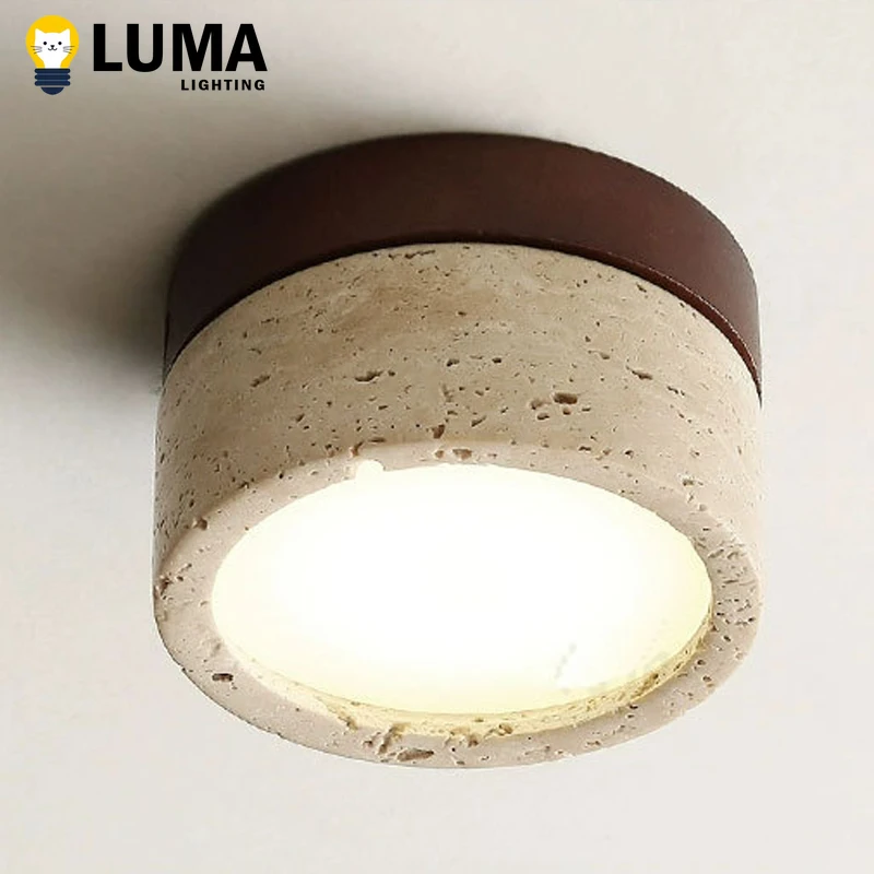 اليابانية وابي سابي الأصفر الترافرتين LED ضوء السقف ، كهف حجر مصباح السقف للممر الممر مرحاض غرفة نوم ديكور المنزل