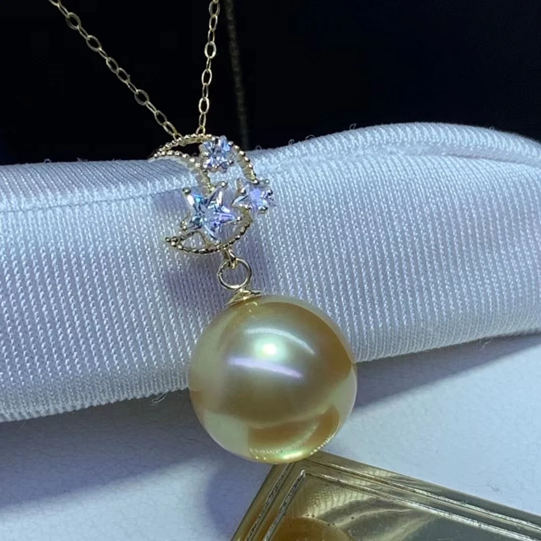 DL Pearl Pendant Fine Jewelry Solid 18K Gold  Sea Water Golden Pearls 12-13mm Pendants Necklaces for Women Gifts