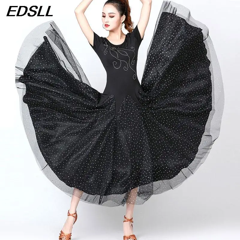 Vrouwen Wals Grote Swing Rok Latin Dance Salsa Rumba Lovertjes Elegante Rok Dans Praktijk Lange Jurk Dames Moderne Dans Rok