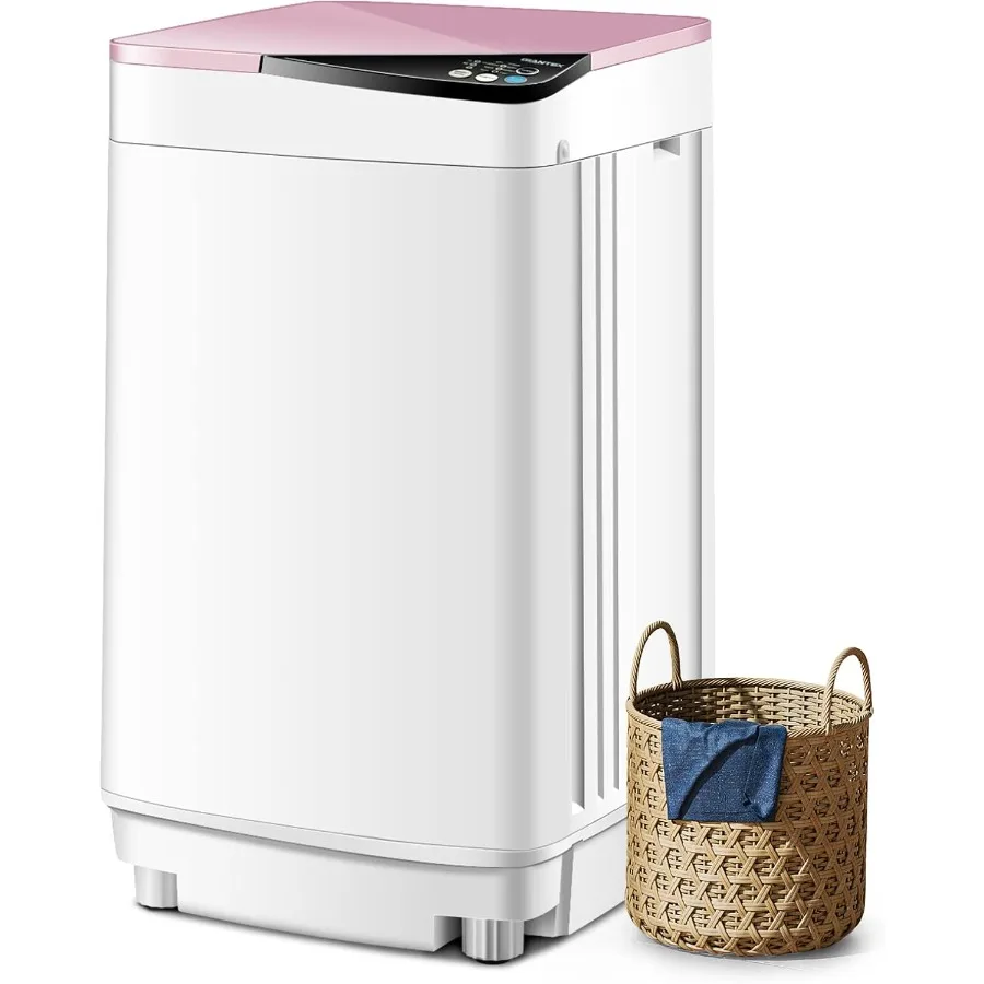 COSTWAY Portable Washing Machine 7.7lbs Capacity Compact Laundry Washer and Spin Combo with 6 Programs Built-in Barrel Light Fu