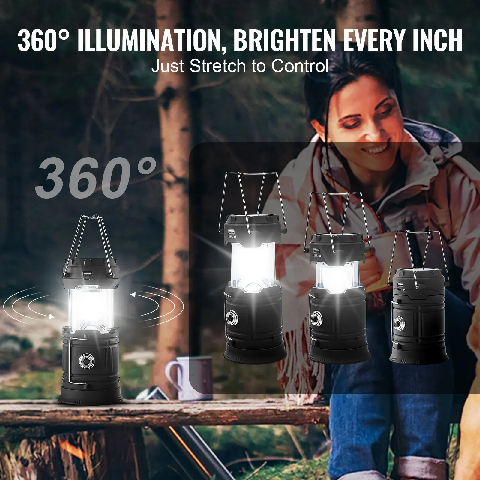 Lampu Berkemah LED Lampu Portabel yang Dapat Diisi Ulang Sebagai Bank Baterai 4 Buah