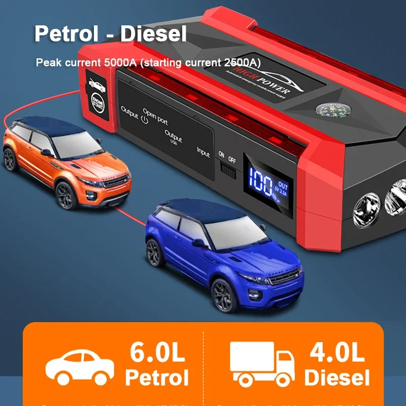 5000A Start Power Bank 30000mAh Jump Starter Car Booster External Battery 12V Starting Device for Petrol Diesel Powerbank