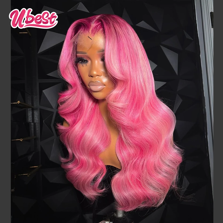 

Purple Root Pink Colored Body Wave 13x6 Lace Front Wigs Brazilian 100％ Human Hair Transparent Glueless Wig Pre Plucked For Women