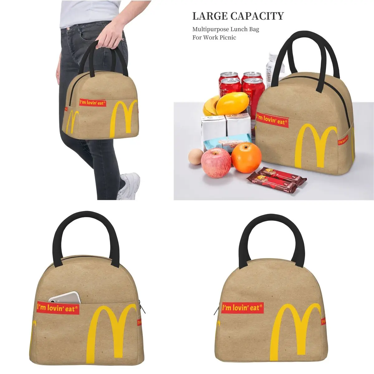 Unique Design I\'m lovin it Lunch Bag Insulated Food Box Fashion Thermal Cooler Lunch Bags for Men Women