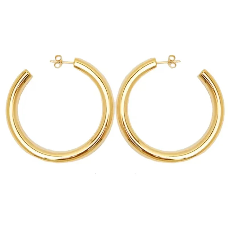 Classic Hollow Thick Loop Large Circle Hoop Earrings Never Fade Stainless Steel C-Ring Piercing Earrings Fashion Jewelry