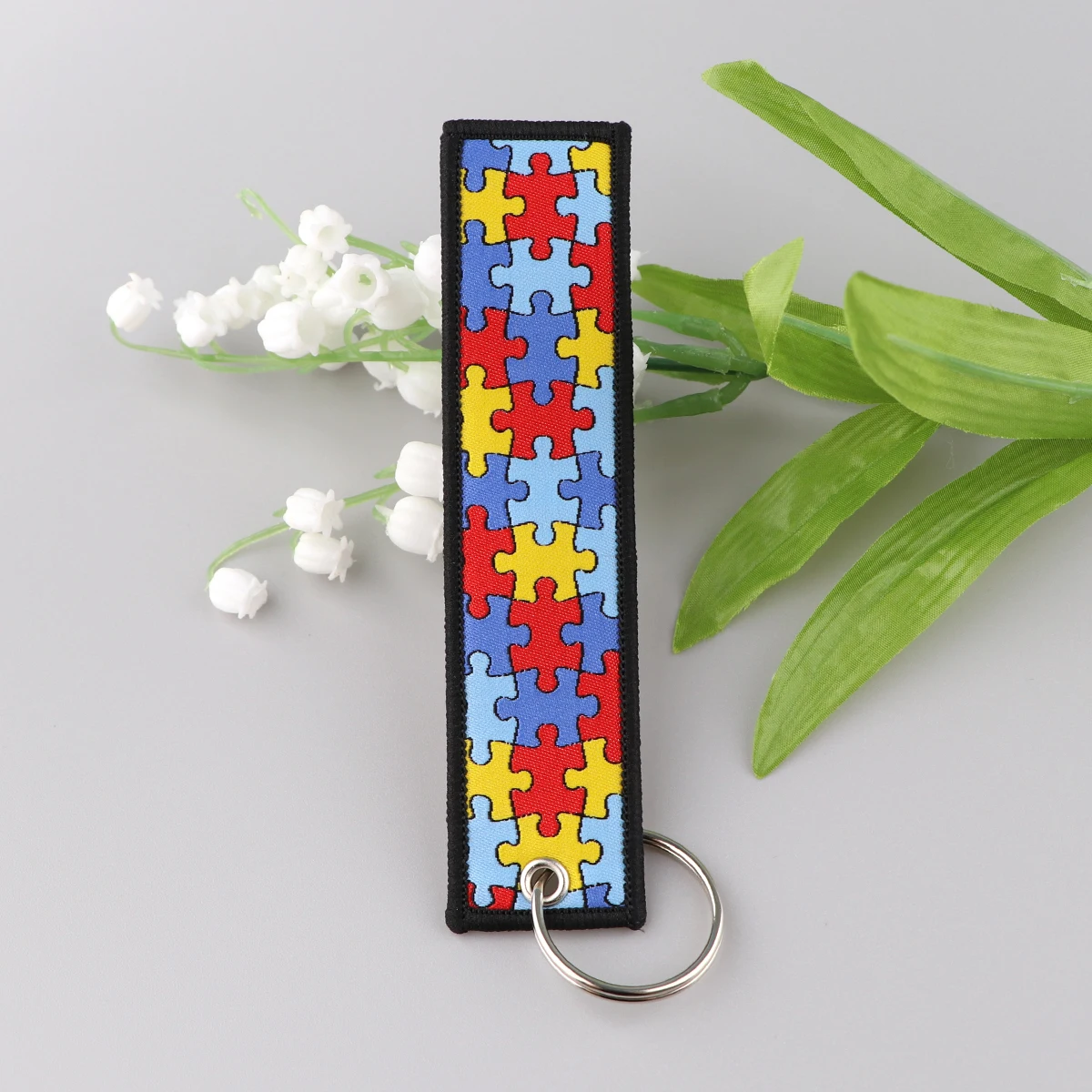 Autism Awareness Puzzle Embroidery Key Fobs Key Pendant Key Tag Motorcycle Keychain for Car Key Ring Nurse Doctor Accessories