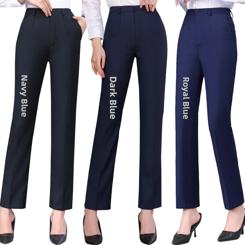 

Busin Women's Summer Pants Bla Suiting Trousers Long OL Sle mid Waist Polyester Fabric Workwear Spring Autumn