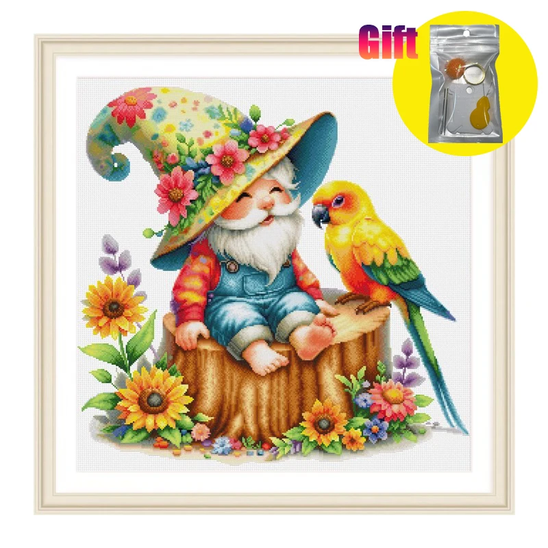 Spring cross stitch embroidery Stamped kit Parrot Dwarf Christmas decoration DIY Handcraft and creativity canvas for painting