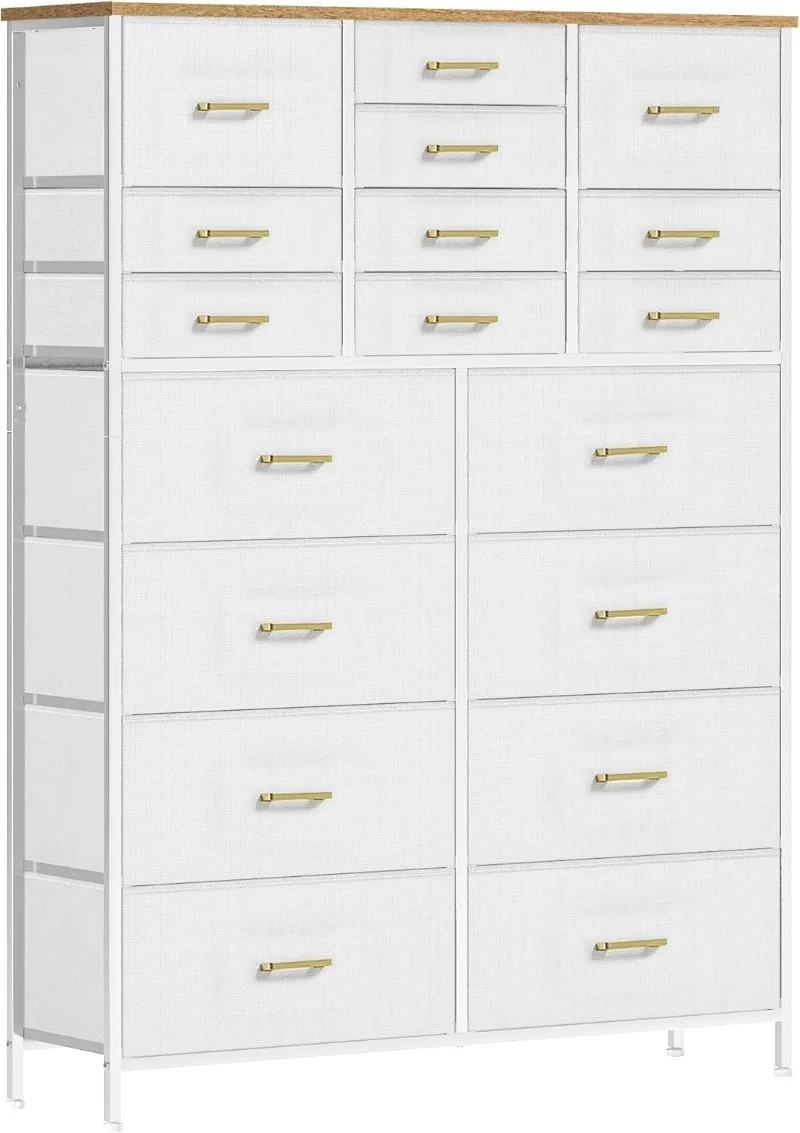 

Modern Chest of Drawers for Bedroom，Tall White Fabric Dresser with 18 Deep Drawers, Large Vertical Storage Organizer Cabinet for