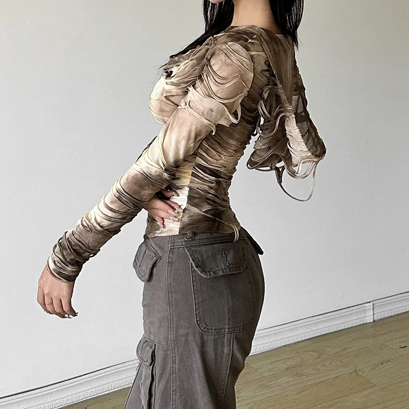 تي شيرت نسائي من Street Sle بقصة ضيقة طويلة Sve بلون نقي مع قلنسوة لملابس الخريف غير الرسمية من مادة البوليستر