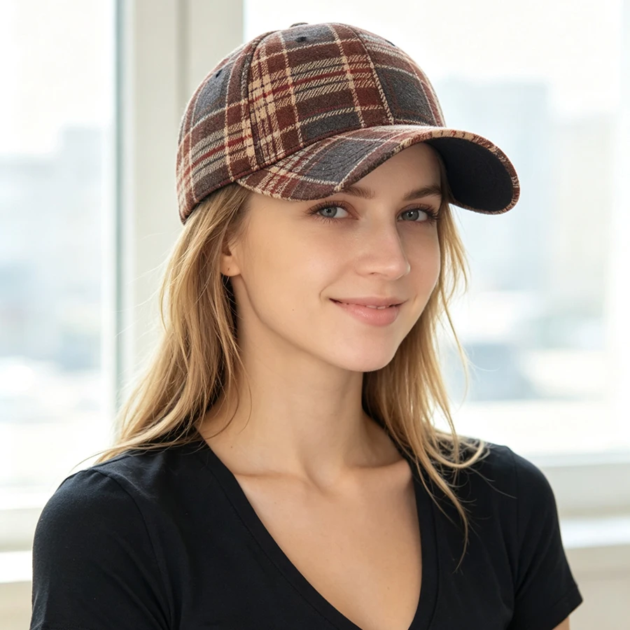 Plaid Pattern Baseball Cap for Men Cotton Adjustable Winter Hat Sun ...