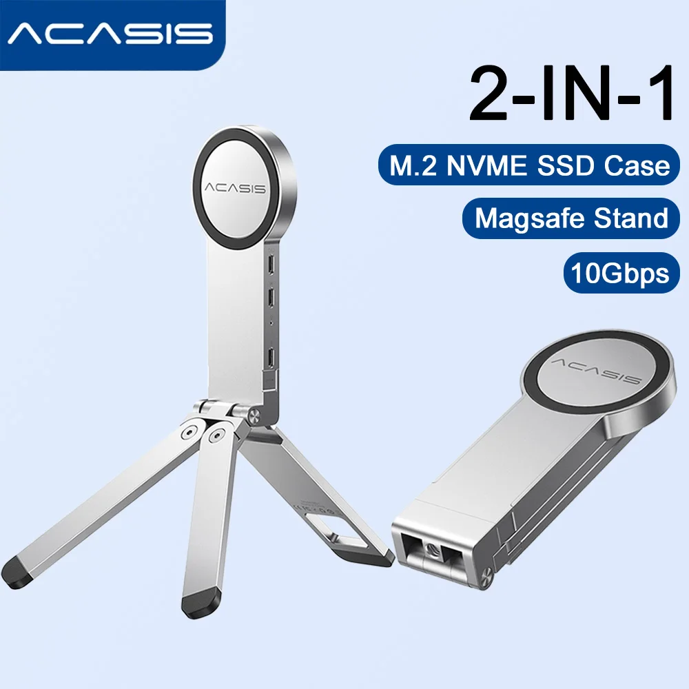 Acasis M.2 NVMe SSD Enclosure Magnetic Stand 10Gbps NVME SSD Adapter for 2280/2260/2242/2230 SSD Double-Sided Magnet Phone Stand