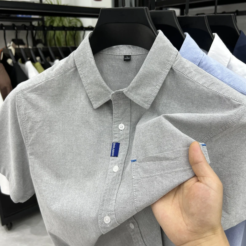 Design Brand Pure 100Cotton Men's Shirt Summer New Lapel Pocket Embroid Short Sleeve Base Shirt Business Fashion Men's Clothing