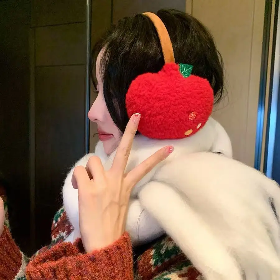 

Funny Red Apple Earmuffs Winter Woman Warm Windproof Fashion Interesting Ear Muffs Halloween Gifts for Sisters