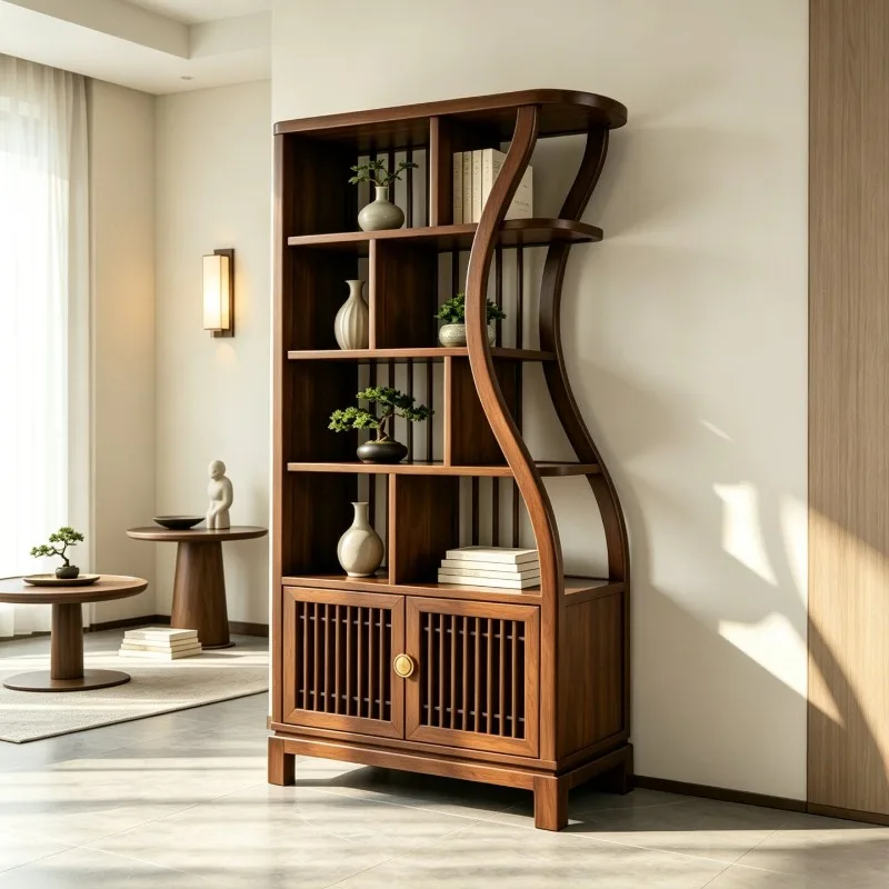 Black walnut solid wood Bogu shelf, study display cabinet Song-style aesthetic tenon and mortise structure Duobao