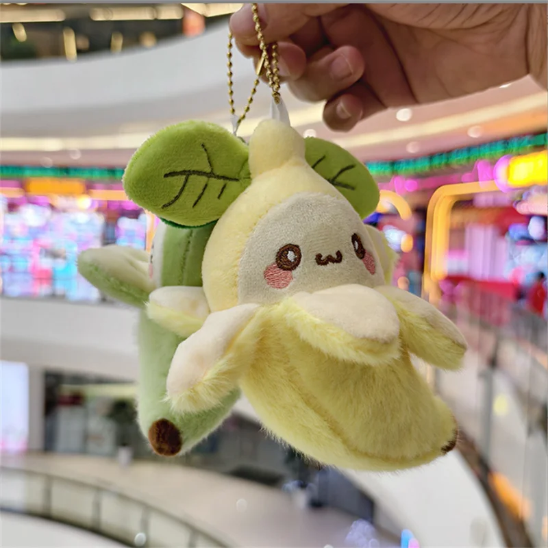 Niedlicher, hautfarbener Bananen-Plüschpuppen-Anhänger mit Blättern, Cartoon-Taschen-Schlüsselanhänger, kreatives Stofftier, Großhandel, 12 cm