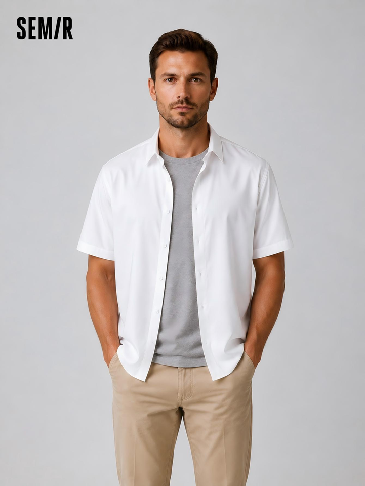  Semir Basic Short Sleeve Shirt Men Cooling Business Casual 2025 Summer New Solid Color Office Wear Suitable