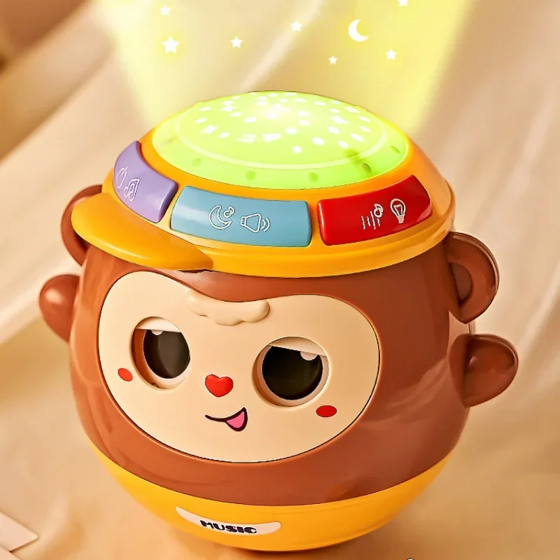 

1pc Monkey Hand Drum Toys Can Blink Early Education Multifunctional Rhythm Projection Hand With Light And Music