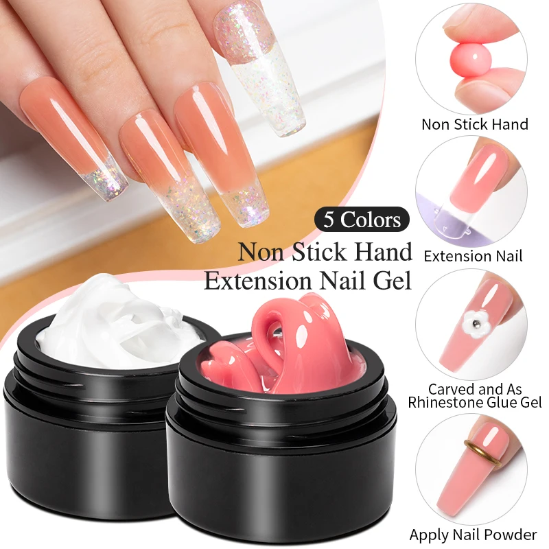 15ML Non Stick Hand Solid Extension Nail Gel Clear Nude Pink 3D Sculpture Modeling Carve Rhinestone Glue UV Gel Easy to Operate